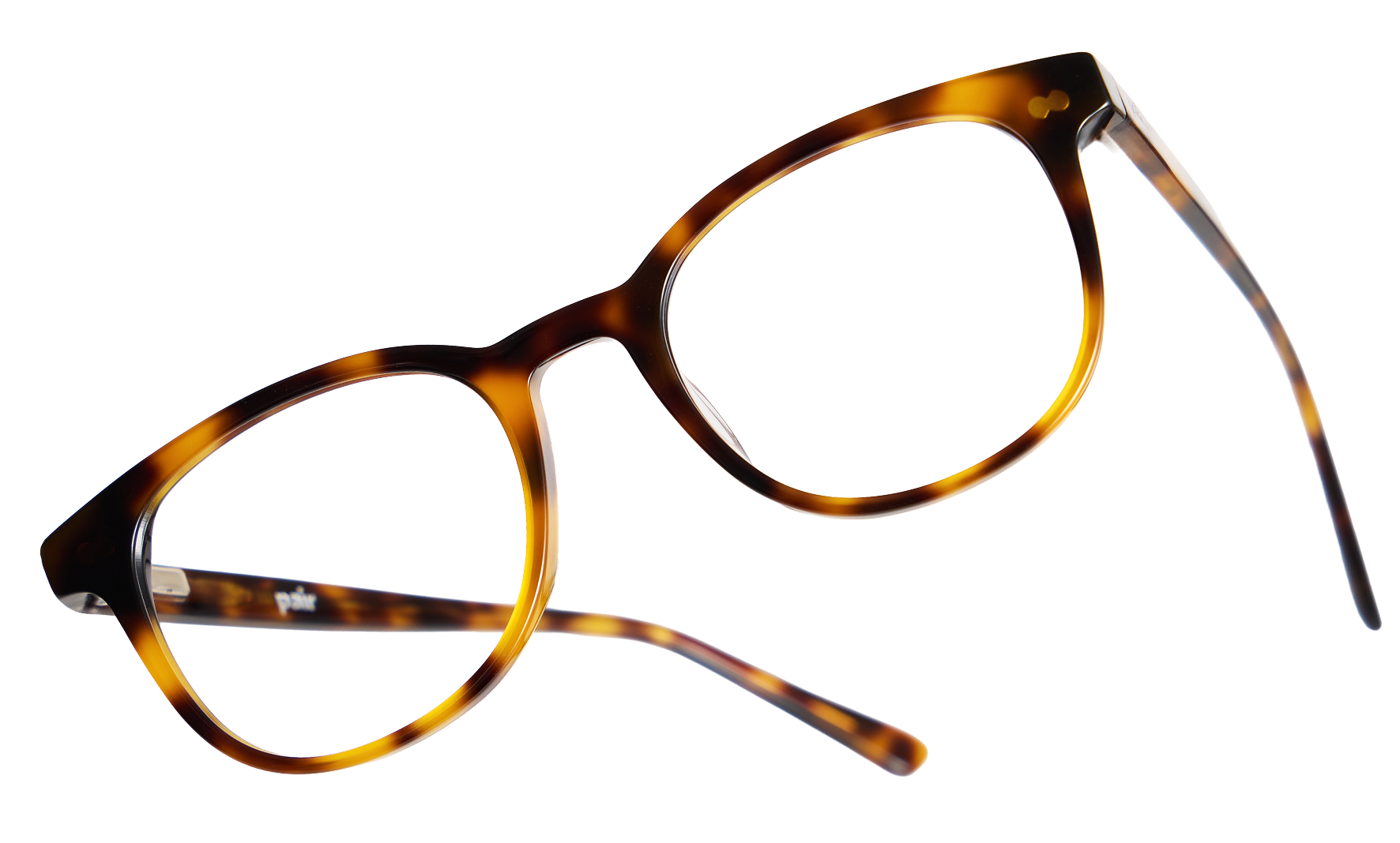 Tortoiseshell Pair Eyewear frame showing its hinges and lenses